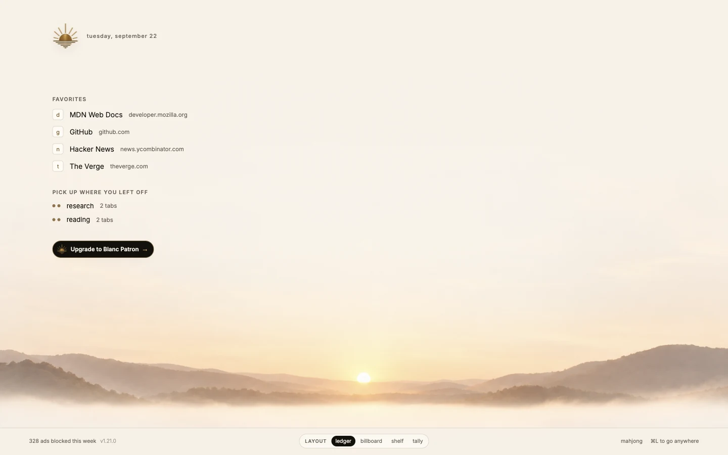 Blanc v1.21.0 Ledger Start Page capture